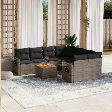  9 részes szürke polyrattan kerti ülőgarnitúra párnákkal