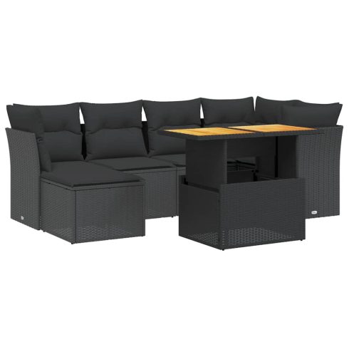 7 részes fekete polyrattan kerti ülőgarnitúra párnával