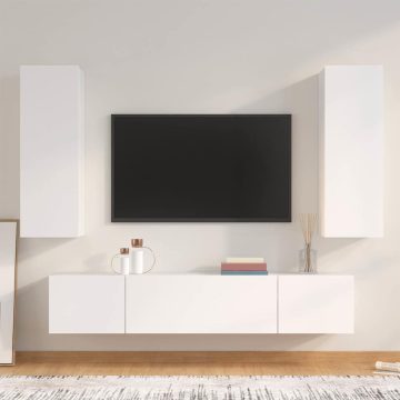 4 részes fehér szerelt fa TV-szekrényszett