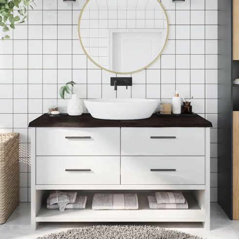 Sötétbarna kezelt tömör fa fürdőszobai pult 140x60x(2-4) cm