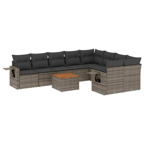 10 részes szürke polyrattan kerti ülőgarnitúra párnákkal
