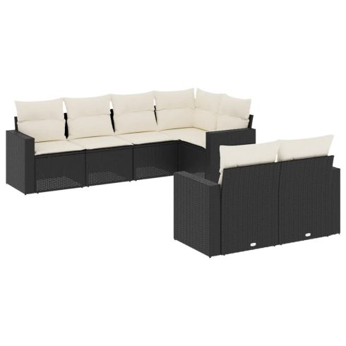 7 részes fekete polyrattan kerti ülőgarnitúra párnával