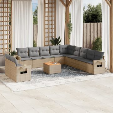   12 részes bézs polyrattan kerti ülőgarnitúra párnákkal