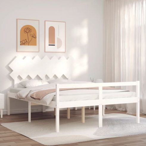 Fehér tömör fa ágy időseknek fejtámlával 140x190 cm