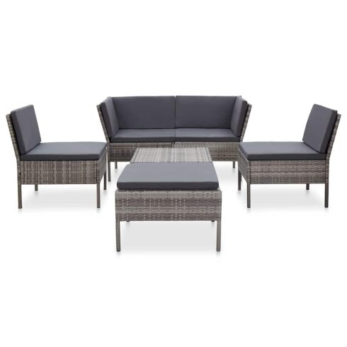 6-részes szürke polyrattan kerti bútorszett párnákkal