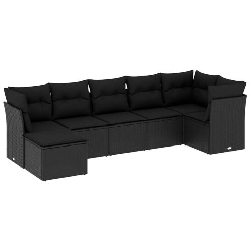 7 részes fekete polyrattan kerti ülőgarnitúra párnával