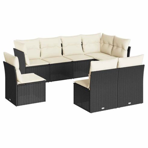 8 részes fekete polyrattan kerti ülőgarnitúra párnákkal