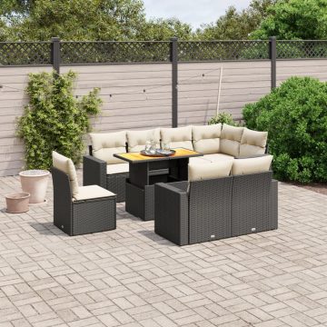   9 részes fekete polyrattan kerti ülőgarnitúra párnákkal