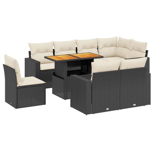 9 részes fekete polyrattan kerti ülőgarnitúra párnákkal