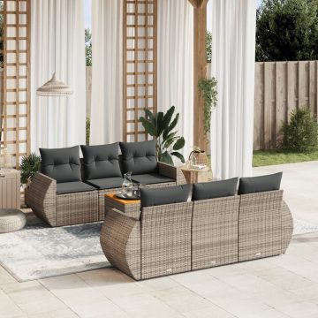   7 részes szürke polyrattan kerti ülőgarnitúra párnákkal