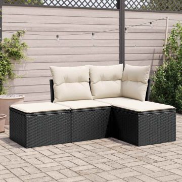   4 részes fekete polyrattan kerti ülőgarnitúra párnákkal