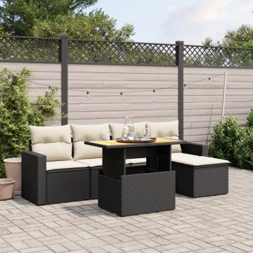   6 részes fekete polyrattan kerti ülőgarnitúra párnákkal