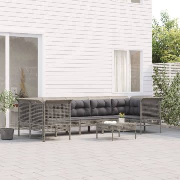   8 részes szürke polyrattan kerti ülőgarnitúra párnákkal