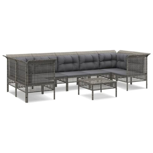 8 részes szürke polyrattan kerti ülőgarnitúra párnákkal