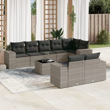   9 részes szürke polyrattan kerti ülőgarnitúra párnákkal