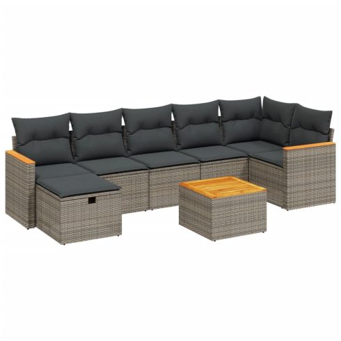 8 részes szürke polyrattan kerti ülőgarnitúra párnákkal