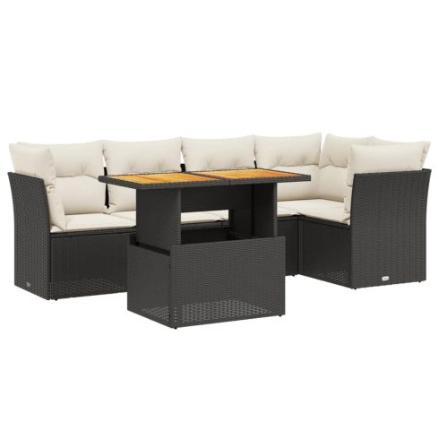 5 részes fekete polyrattan kerti kanapészett párnákkal