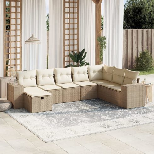 8 részes bézs polyrattan kerti ülőgarnitúra párnával