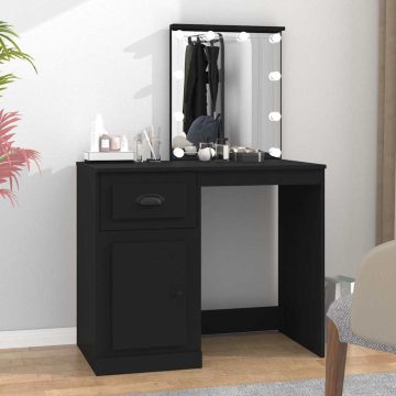 Fekete szerelt fa pipereasztal LED-del 90 x 50 x 132,5 cm