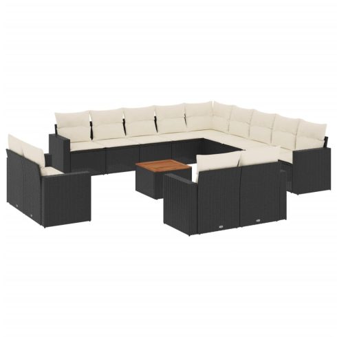 14 részes fekete polyrattan kerti ülőgarnitúra párnákkal