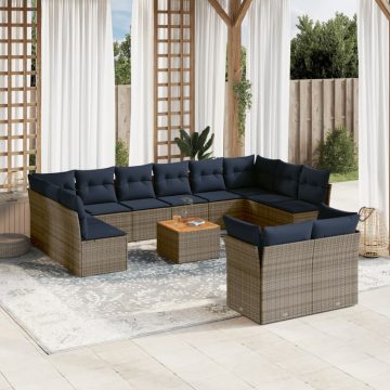  13 részes szürke polyrattan kerti ülőgarnitúra párnákkal
