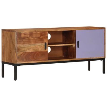   Mézbarna és szürke tömör akácfa TV-szekrény 110 x 30 x 50 cm