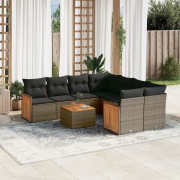   9 részes szürke polyrattan kerti ülőgarnitúra párnákkal