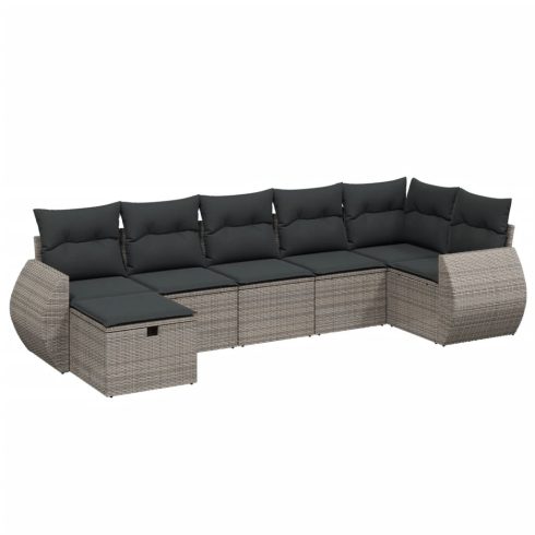 7 részes szürke polyrattan kerti ülőgarnitúra párnákkal