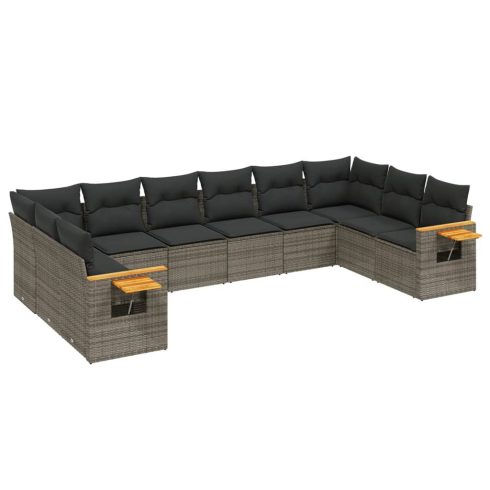 10 részes szürke polyrattan kerti ülőgarnitúra párnákkal