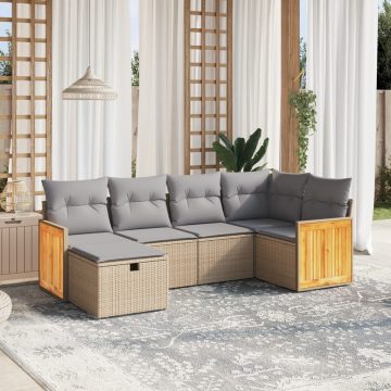   6 részes vegyes bézs polyrattan kerti ülőgarnitúra párnákkal