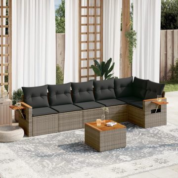   7 részes szürke polyrattan kerti ülőgarnitúra párnákkal