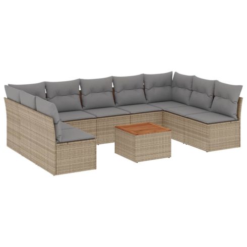 10 részes bézs polyrattan kerti ülőgarnitúra párnával