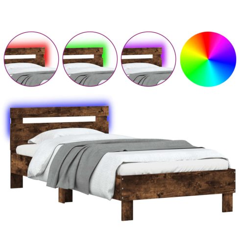 Füstös tölgy színű ágykeret fejtámlával és LED-ekkel 100x200 cm