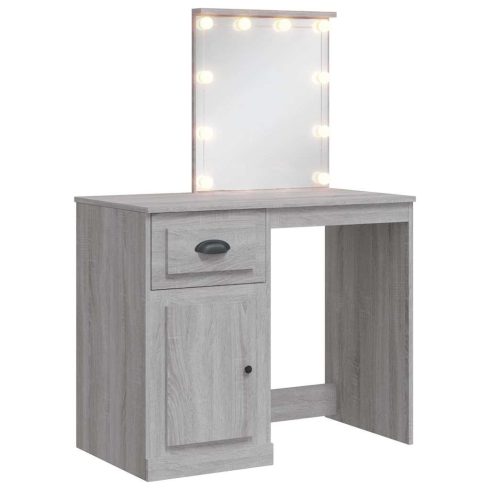 Szürke sonoma fésülködőasztal LED-lámpákkal 90x42x132,5 cm