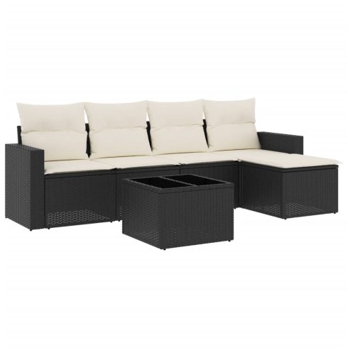 6 részes fekete polyrattan kerti ülőgarnitúra párnákkal