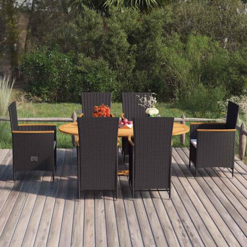 7 részes fekete polyrattan kerti étkezőgarnitúra