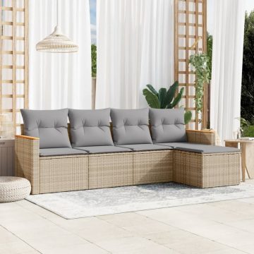   5 részes vegyes bézs polyrattan kerti ülőgarnitúra párnákkal