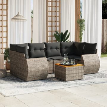   7 részes szürke polyrattan kerti ülőgarnitúra párnákkal