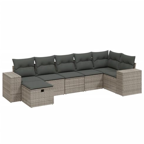 7 részes szürke polyrattan kerti ülőgarnitúra párnákkal