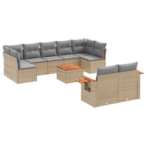 10 részes bézs polyrattan kerti ülőgarnitúra párnával