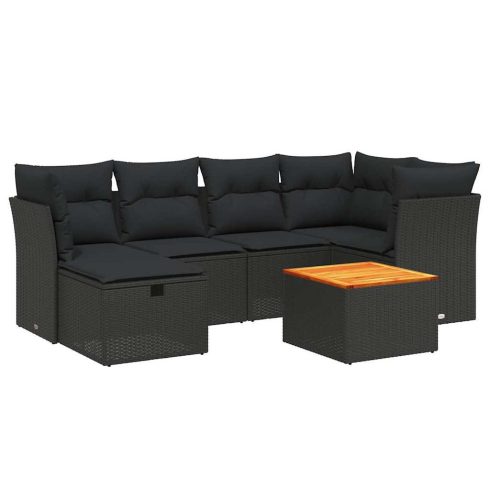 7 részes fekete polyrattan kerti ülőgarnitúra párnával