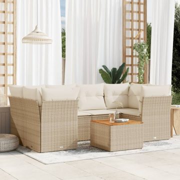 7 részes bézs polyrattan kerti ülőgarnitúra párnákkal