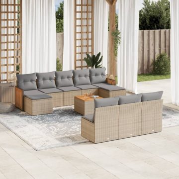   11 részes bézs polyrattan kerti ülőgarnitúra párnákkal