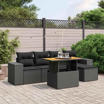   6 részes fekete polyrattan kerti ülőgarnitúra párnákkal