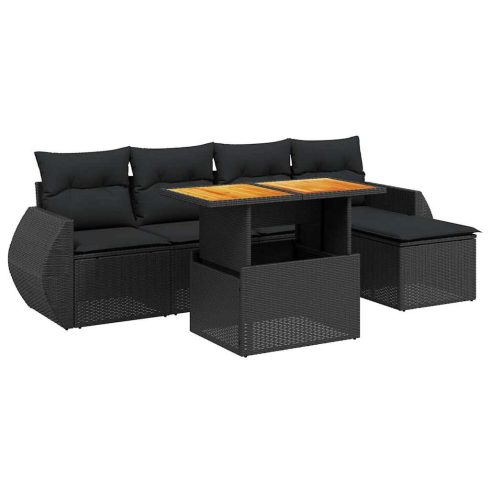 6 részes fekete polyrattan kerti ülőgarnitúra párnákkal
