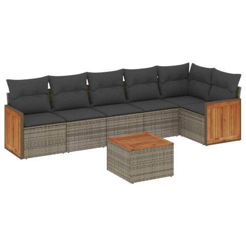 7 részes szürke polyrattan kerti ülőgarnitúra párnákkal