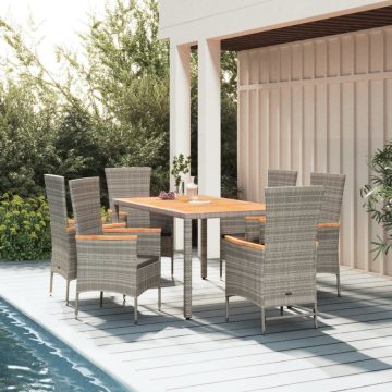   7 részes szürke polyrattan kerti étkezőgarnitúra párnával