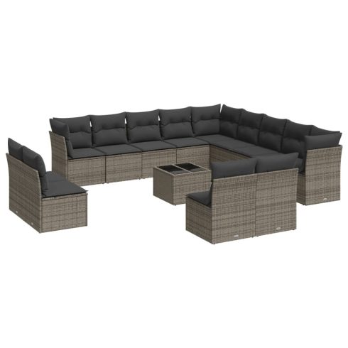 14 részes szürke polyrattan kerti ülőgarnitúra párnákkal