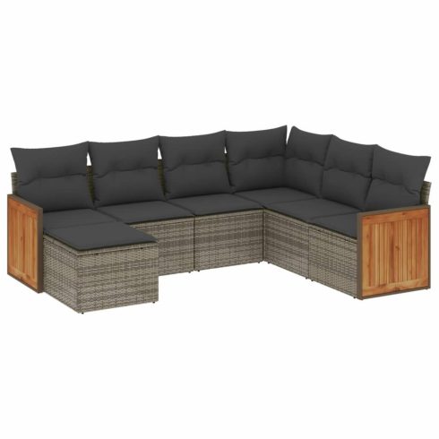 7 részes szürke polyrattan kerti ülőgarnitúra párnákkal
