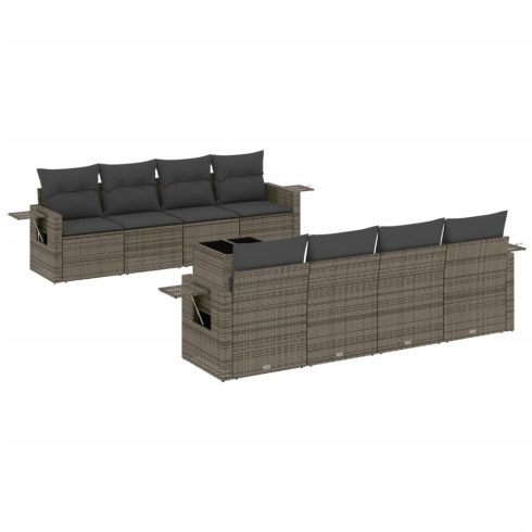 9 részes szürke polyrattan kerti ülőgarnitúra párnákkal
